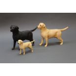 Three Beswick Labradors, large yellow matt, large black matt and small yellow gloss.