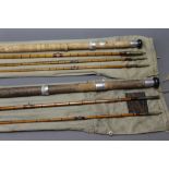 J B Walker a split cane trout fly rod, in three sections with two tips, 9',