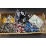 A box containing 100 crank bait lures, 100 angling scissors, 100 hook removers, 50 sea floats,