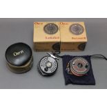 Orvis Battenkill 8/9 trout fly reel, with spare spool, reel pouch, boxes etc.