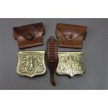 * Two early 19th century brass belt hanging boxes, length 10 cm,