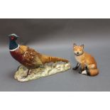 Border Fine Arts Pottery Company, fox Model No. A6724, together with a Beswick pheasant, Model No.