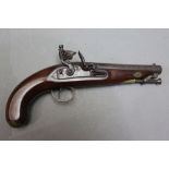 * E Barker London, a flintlock pistol with a 7" barrel, engraved to the top E Barker London,