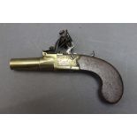 * Dunderdale Mabson & Labron, a flintlock brass and steel pocket pistol, with a 1 1/2" barrel,