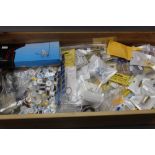 A box containing fly tying equipment, including 150 packs of materials, 100 spools of thread,