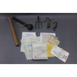 A gamekeepers cosh, a priest, various pieces of paperwork from the Cumberland River Authority,