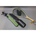 Two Orvis folding wading sticks, together with an Anglers Accessories of New Zealand landing net.