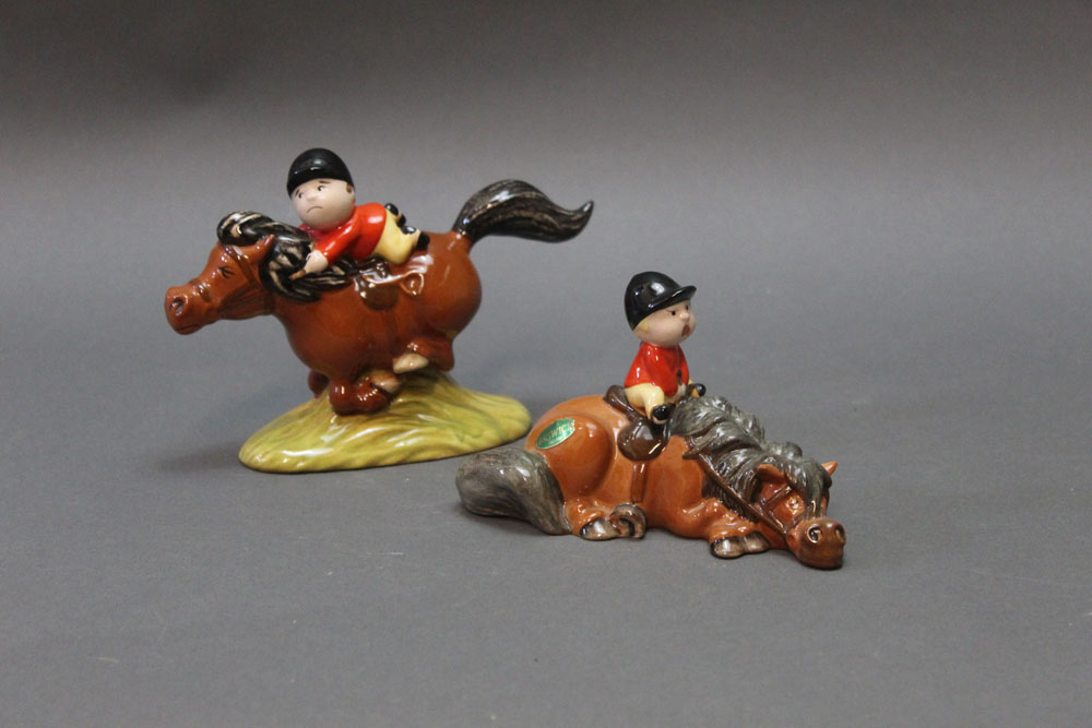 Beswick Thelwell two figures titled "Pony Express" and "Kickstart".