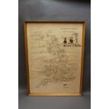 The Fox Hunts of England, Wales and Scotland map by WD Haynes 1973. 79 x 58 cm, framed.