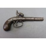 * A percussion pocket pistol, with a 3" barrel, hexagonal at the breech end. Overall length 16 cm.