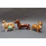 Three Beswick dogs to include collie "Lochinvar of Ladypark", large Corgi and large Dachshund.