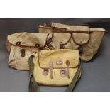Three vintage fishing bags, two by Brady and one by Bob Church & Co, Northampton.