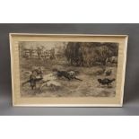 Alfred William Strutt, two engravings depicting fox in farmyard. 29 x 51 cm and 22 x 40 cm.