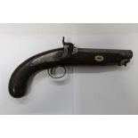 * Nock London a percussion pistol with a 5 3/4" hexagonal barrel, marked to the top London,