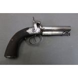 * O Smith London Road, Derby, a side by side percussion overcoat pistol, having 3 1/2" barrels,