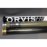 Three Orvis metal rod tubes, for an Orvis Helios 3F 10' 6",