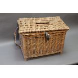 A rectangular wicker creel. Height 34 cm, width 47 cm, depth 33 cm.