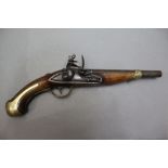 * A military style flintlock pistol, with a 10" steel barrel,