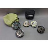 Pflueger a Trion trout fly reel, 3 5/8", together with spare spool and pouch,
