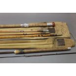 Hardy The Hebridean split cane salmon fly rod, in three sections with two tips and a Greenheart rod,