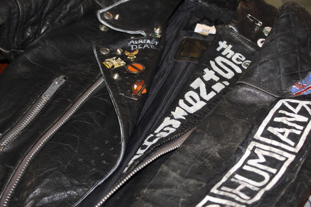 1980's leather "Punk" jacket with various painted an applied adornments/ badges/ motives. - Image 2 of 2