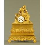 A 19th century French mantle clock by Mazilier Metz, with female figure mount pondering.