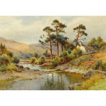 Harry Sticks (1867-1938), a watercolour Lake District scene cottage in landscape.