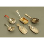 Five George III silver shovel form caddy spoons by Samuel Pemberton,