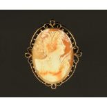 A 9 ct gold cameo brooch, 65 mm x 54 mm. Gross weight 16.5 grams.