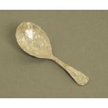 A Victorian cast silver caddy spoon by Chawner & Co (George Adams),