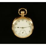 A 9 ct gold cased pocket watch, open faced knob wind with subsidiary seconds dials.