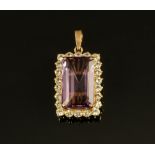 A 14 ct gold amethyst and spinel pendant. Weight 5.5 grams.