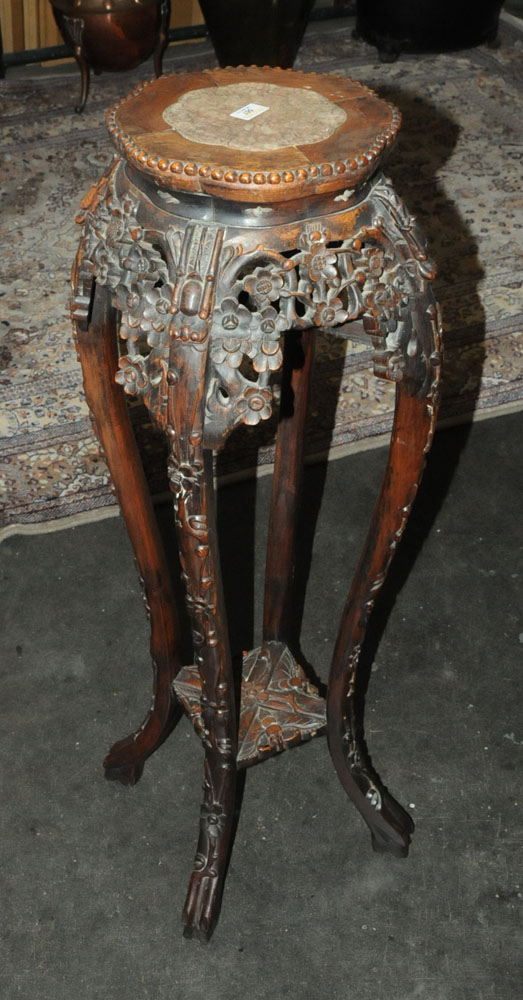 A 19th century Chinese hardwood rouge marble topped jardiniere stand, - Image 3 of 6