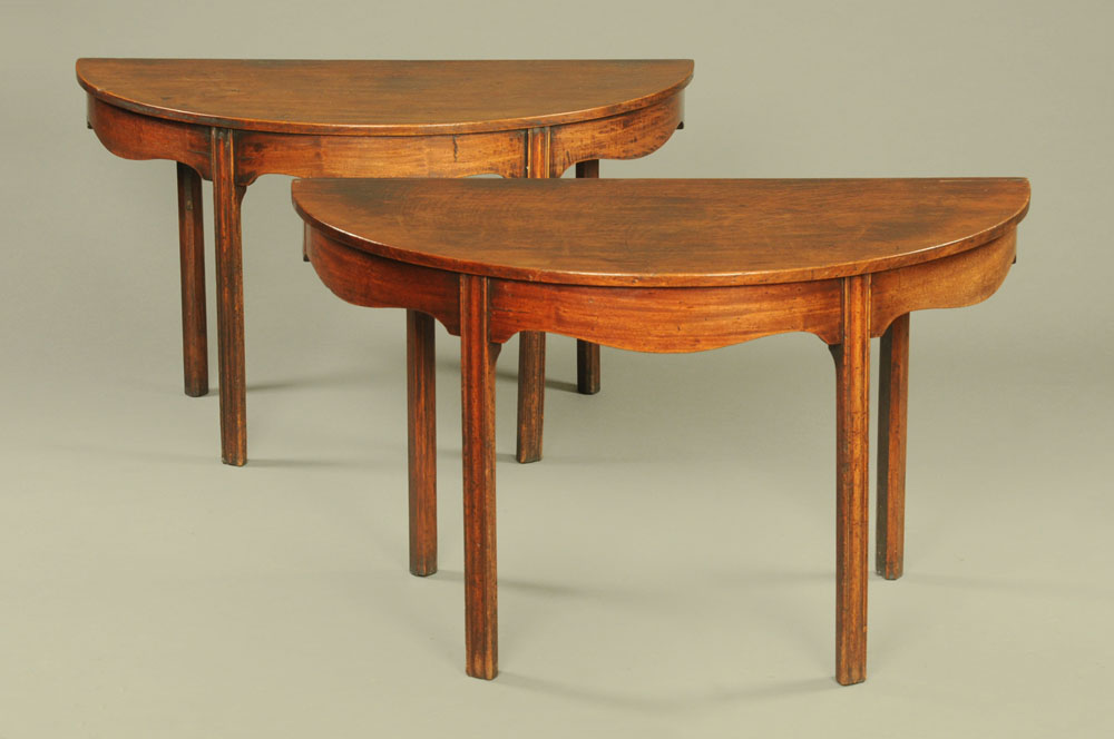 A pair of George III mahogany D end pier tables,