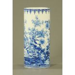 A Chinese Qing blue and white porcelain cylindrical vase or tall brush pot,