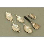 A group of six George III silver caddy spoons by unidentifiable Birmingham maker W,