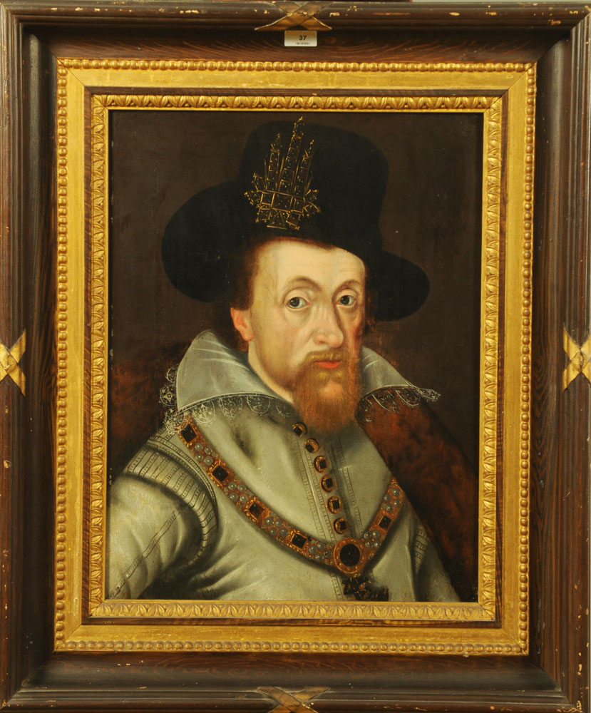 18th century school, oil painting, portrait of King James I. - Image 2 of 5