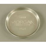 A stainless steel automotive pin tray, Morgan Worcester 1888-1963, 9 cm.