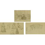 Three mid 19th century English School pencil drawings, "Funeral Service at San Agostino's Rome",