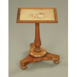 An early Victorian mahogany tapestry top wine table,