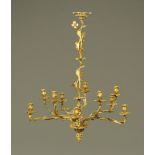 A bronze chandelier, ten branch with centre suspension. Height 87 cm, width +/- 66 cm.