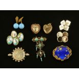 A pair of kingfisher enamel cufflinks, brooches etc.