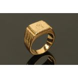 A 9 ct gold gentleman's signet ring, 15.9 grams, Size N/O.