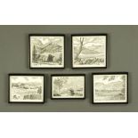Five Alfred Wainwright prints, all unsigned, including Steel Fell and Nab Crags, Elterwater,