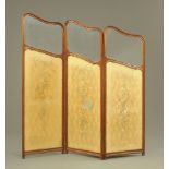 An Arts & Crafts threefold part glazed screen, each panel width 53 cm.