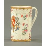 A 19th century Samson armorial porcelain cylindrical tankard, decorated with floral sprays,