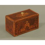 A George III inlaid mahogany tea caddy. Width 18 cm.