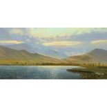 Robert Ritchie, oil on canvas "Little Langdale Tarn". 24 cm x 49 cm, framed, signed.