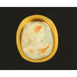 A 9 ct gold cameo brooch, oval with plain and rope work mount. 60 mm x 50 mm, gross weight 18.