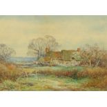 Henry John Sylvester Stannard (1870-1951), watercolour, "Old Cottages Dorset".